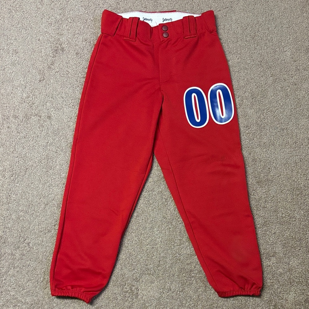 Women’s Red Intensity Softball Pants with #00 No Holes ~ Size Small